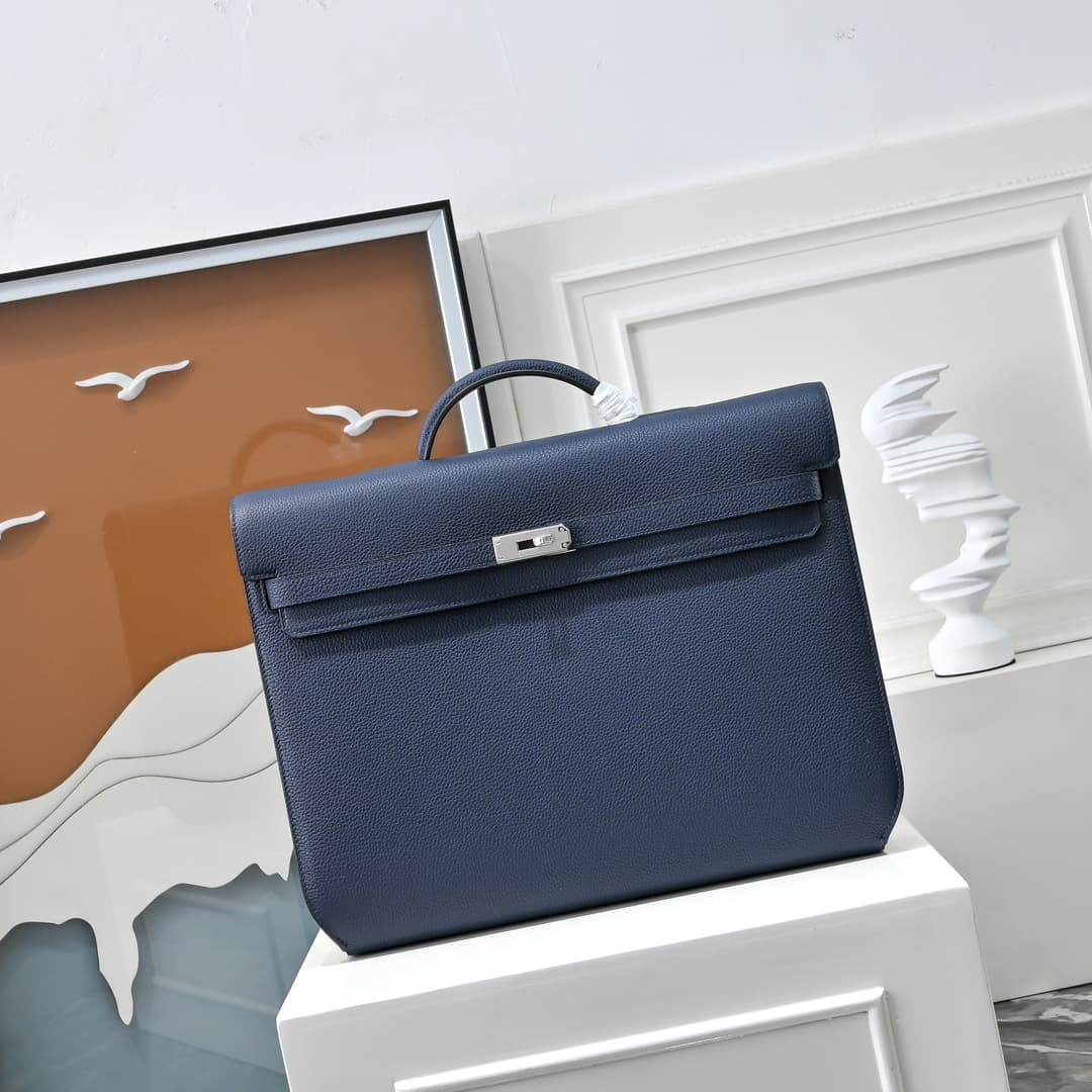 Hermes Kelly depeches Togo 36 briefcase In Navy blue Metal CalfskIn WAX High