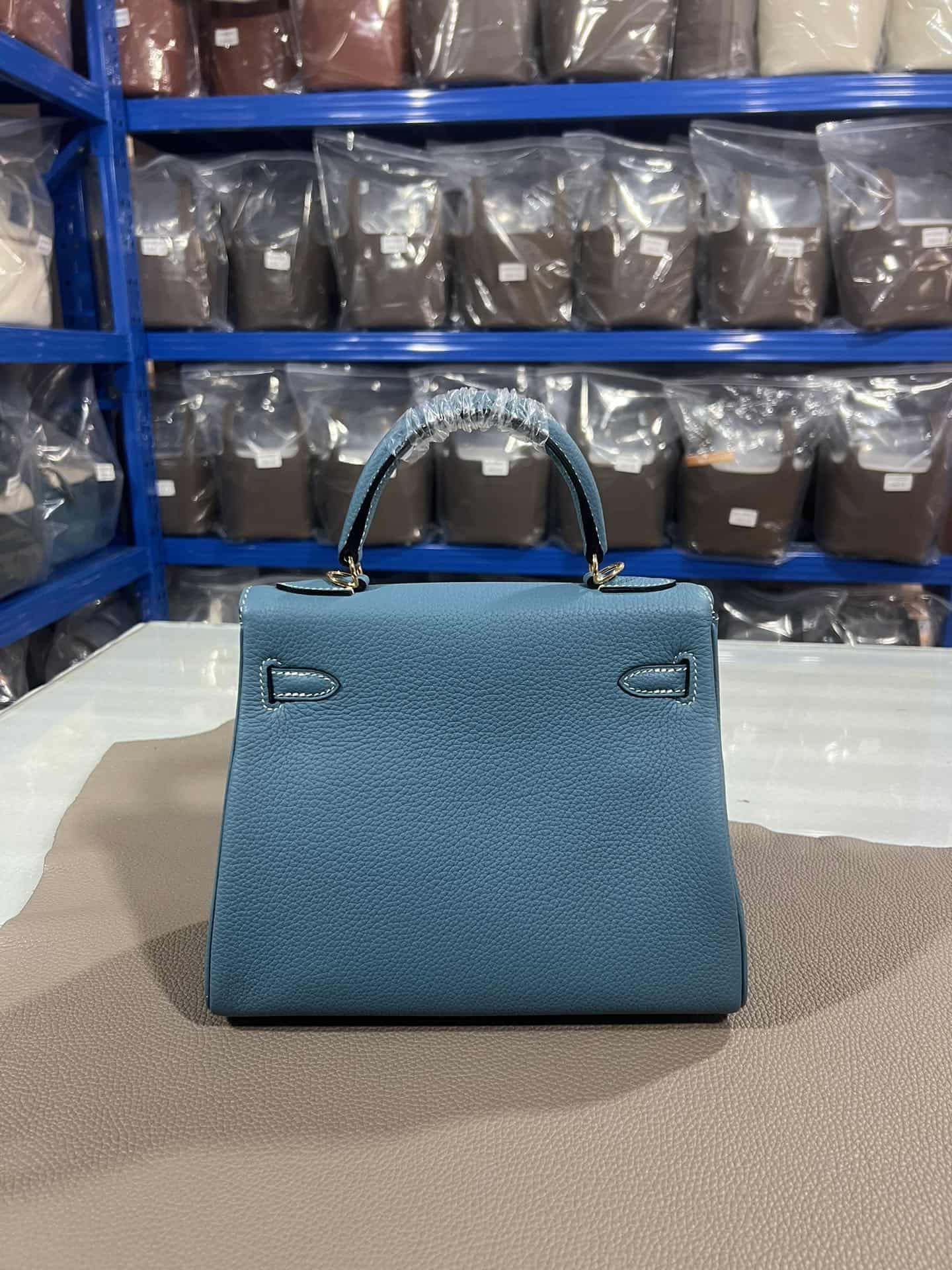 Hermes Kelly 25/28/32cm Retourne Bag Togo Leather In Denim Fonce WAX High