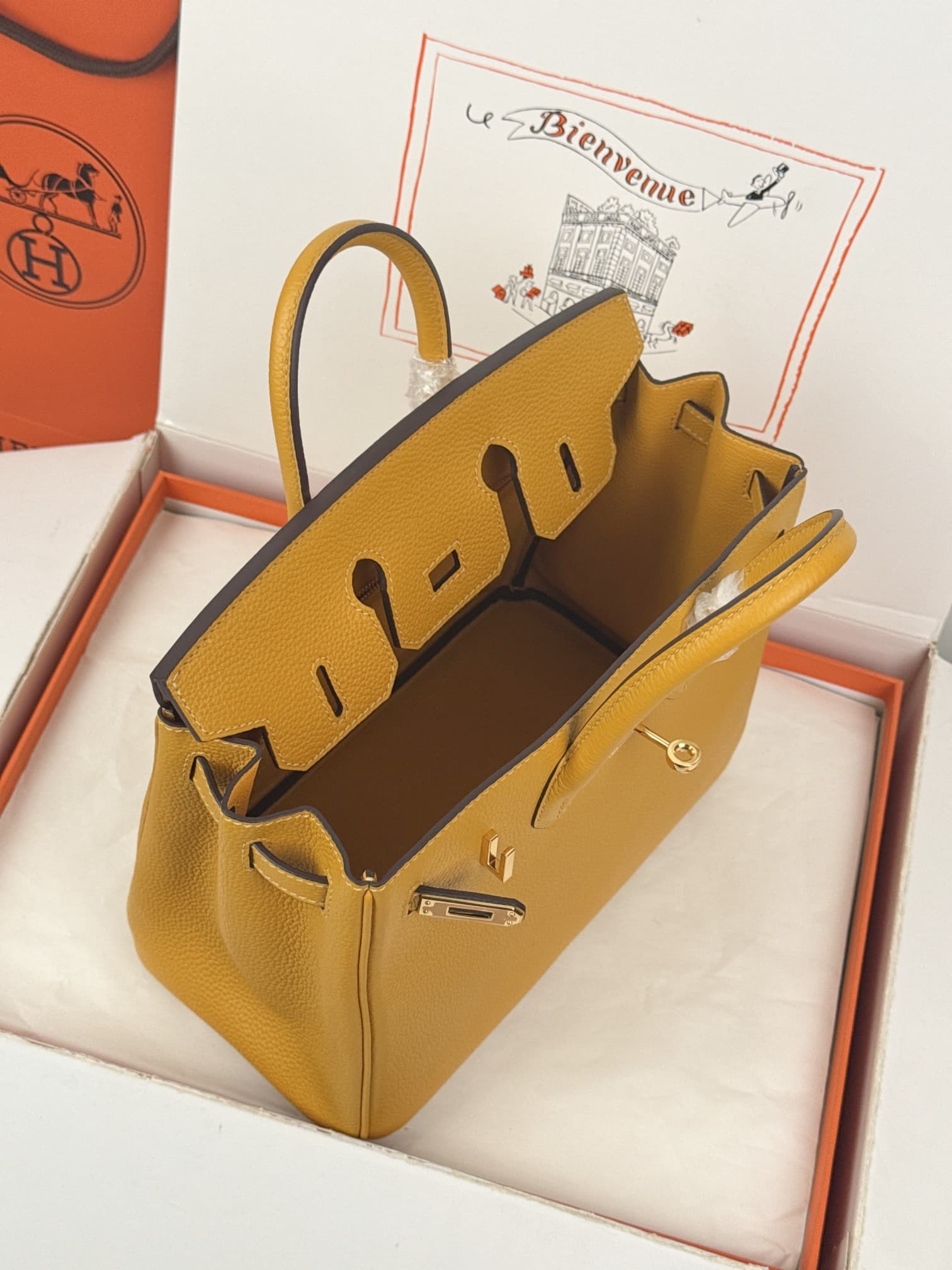 Hermes Birkin 25/30 Bag Togo Calfskin Leather Jaune Ambre High