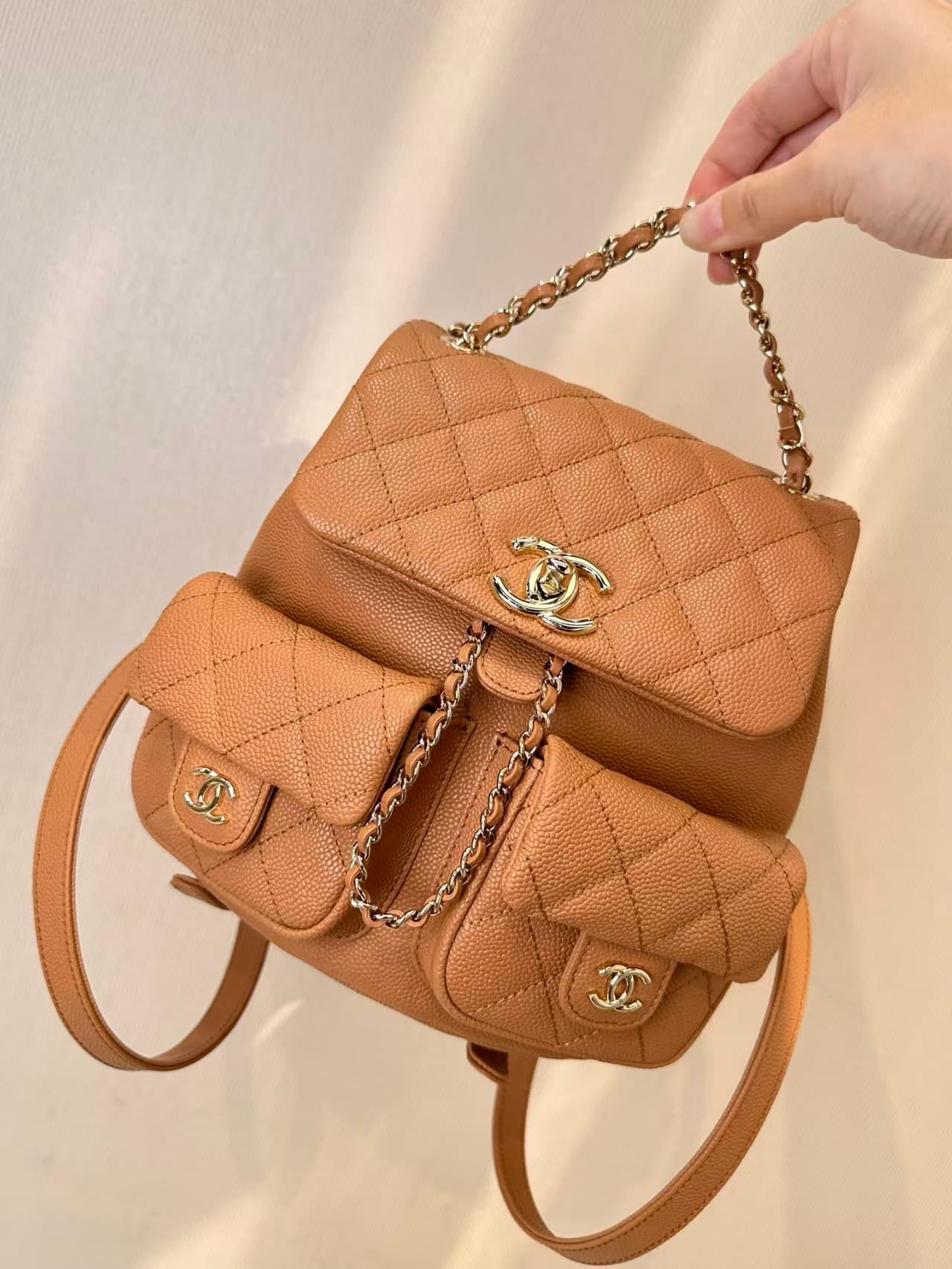 Chanel BACKPACK AS3860 Grained Shiny Calfskin & Gold-Tone Metal Caramel TOP