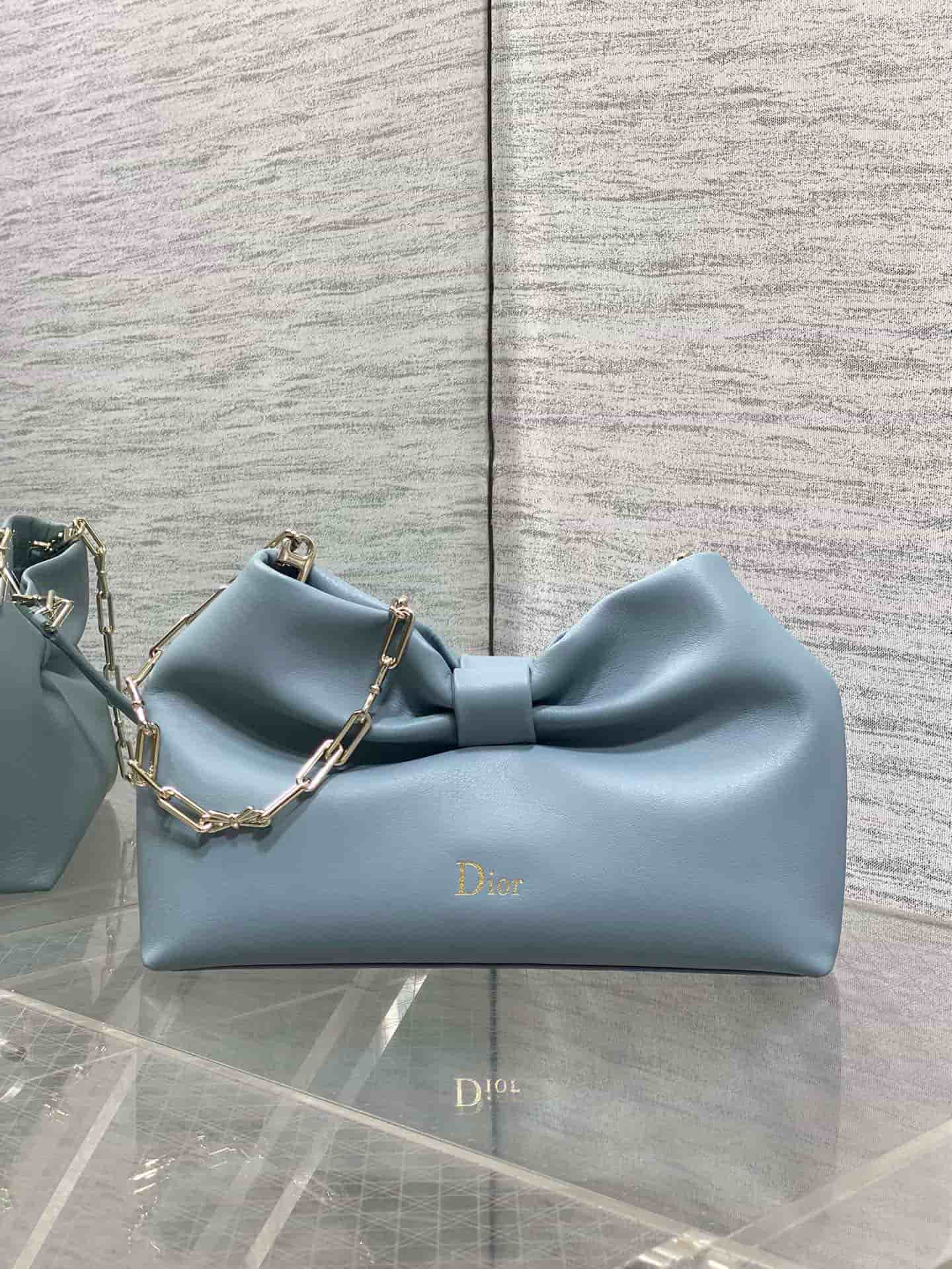 Small Dior Bow Bag Bleu Tourmaline Leather High