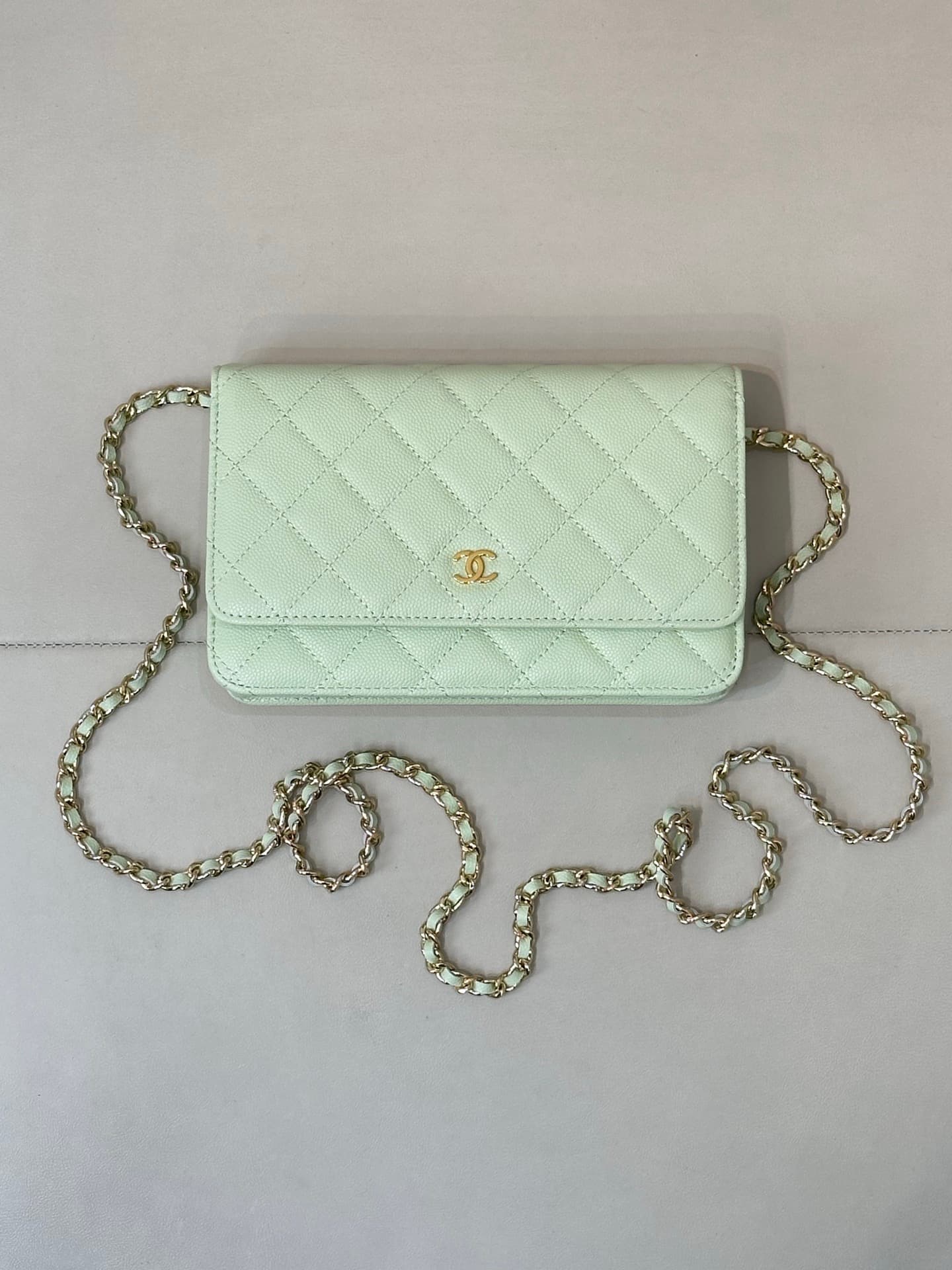 Chanel Wallet on Chain Grained Calfskin& Gold-tone Metal AP0250 Light Green TOP