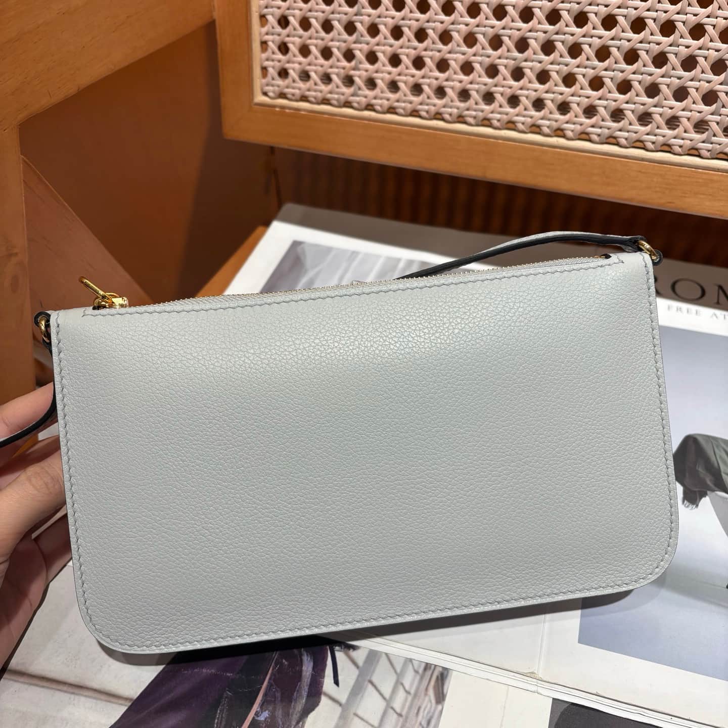 Hermes Zipengo Chaine d'Ancre To Go pouch Evergrain calfskin Bleu Lin WAX High