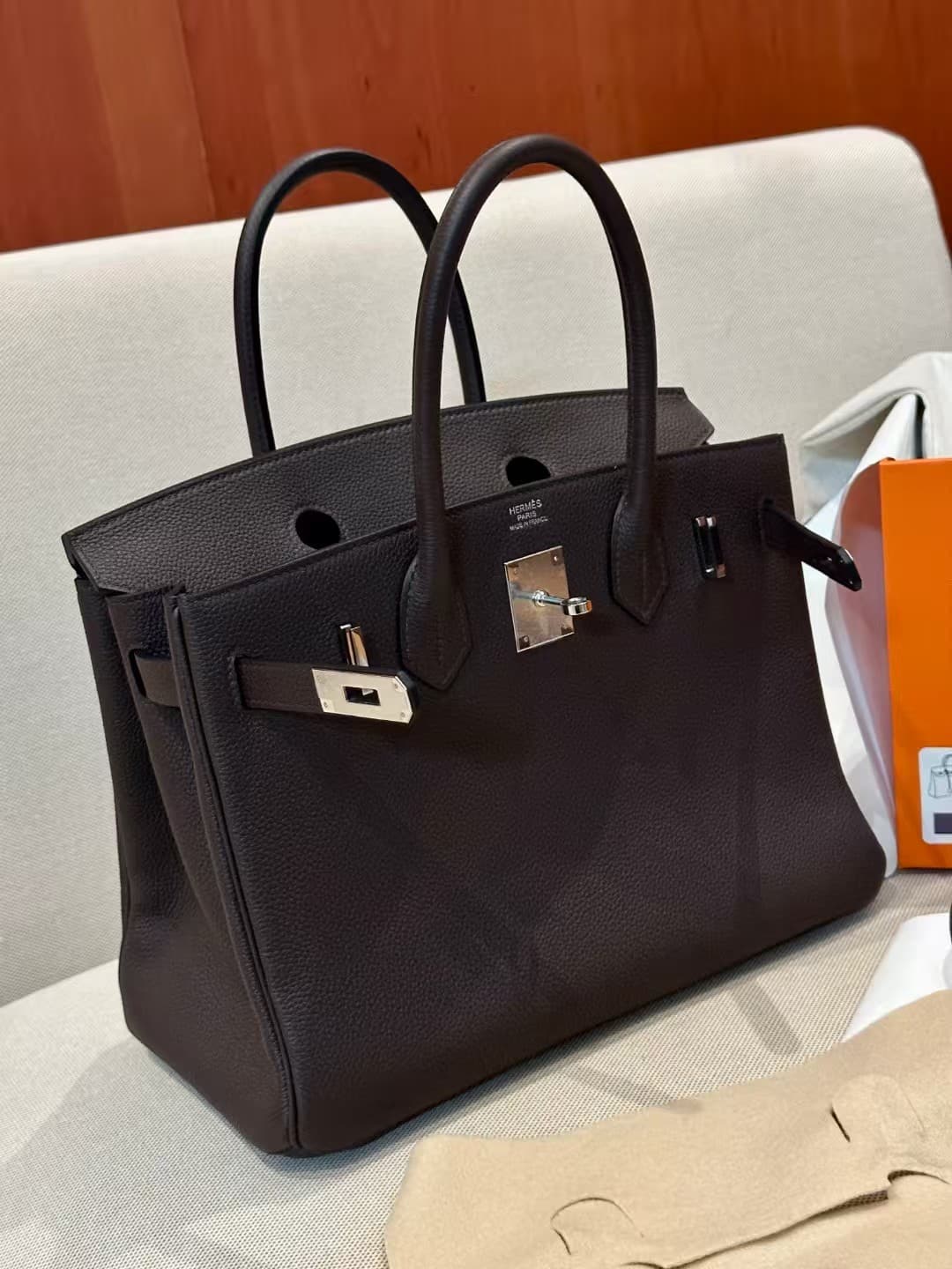 Hermes Birkin 25/30/35cm Bag Togo Leather In Ebene WAX High