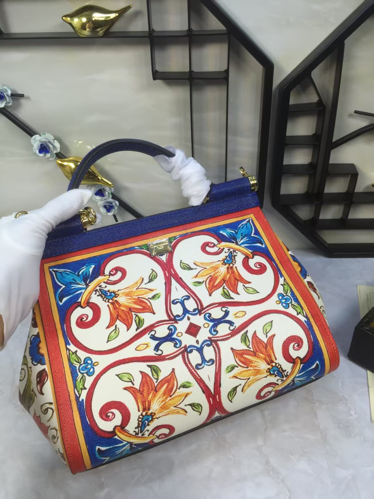 Dolce & Gabbana Miss Sicily top handle bag with multicolor print leather High