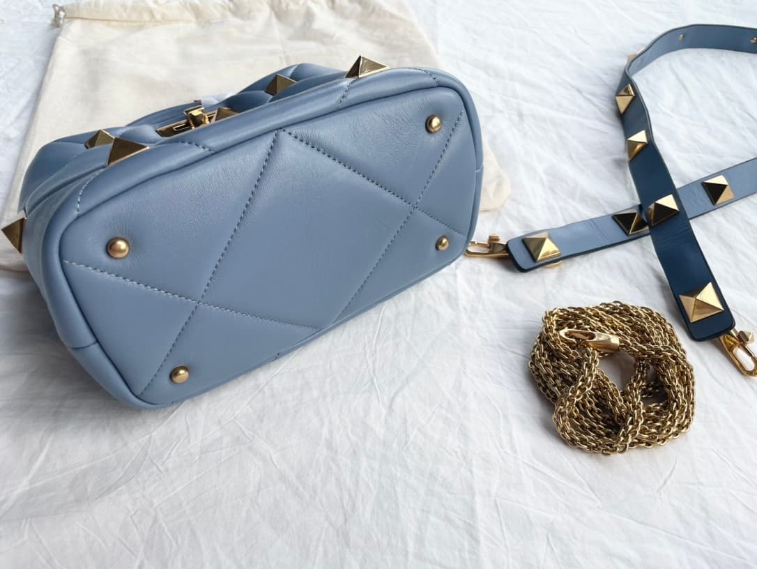 Valentino Garavani Roman Stud leather top handle bag blue high