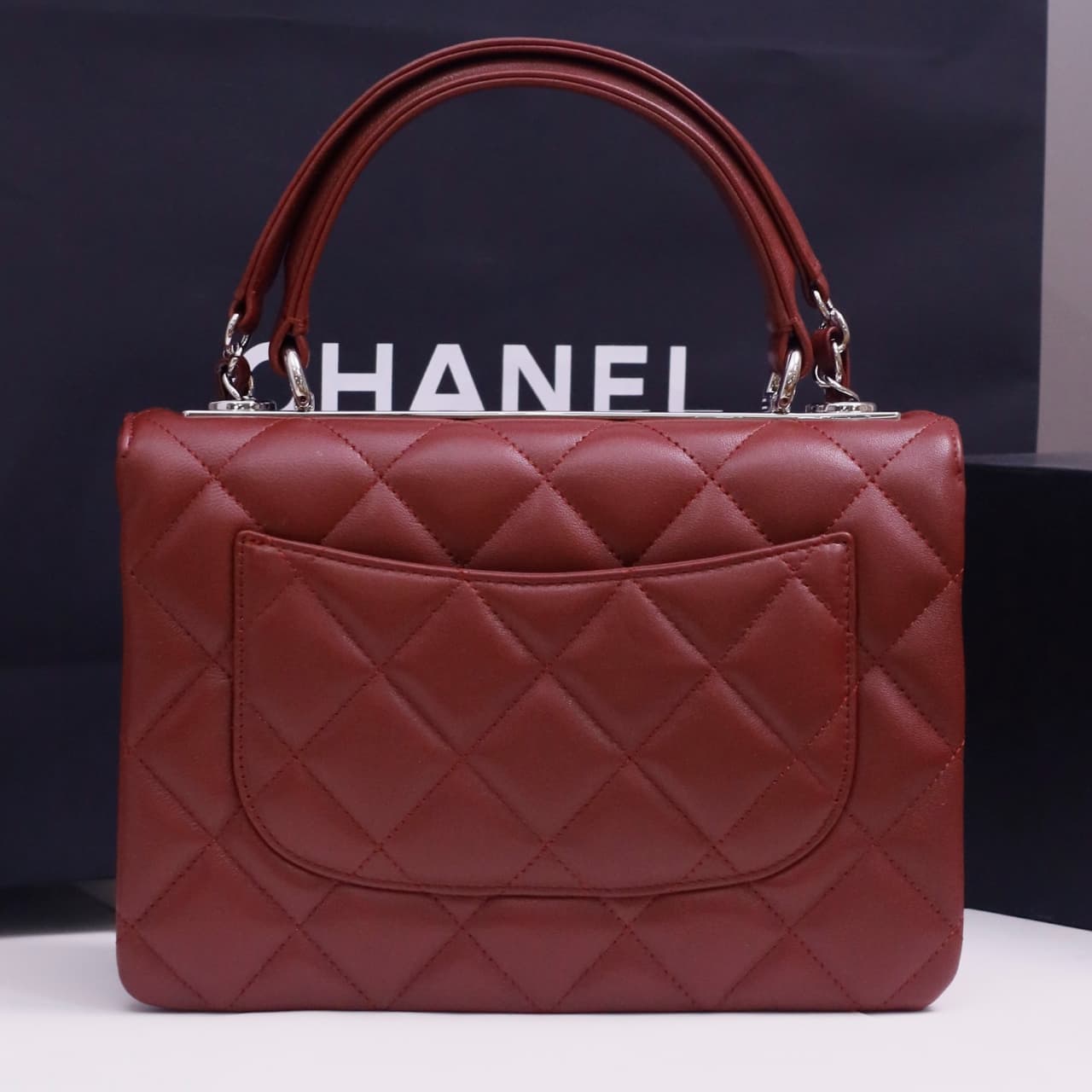 SMALL FLAP BAG WITH TOP HANDLE Lambskin Silver Metal Burgundy A