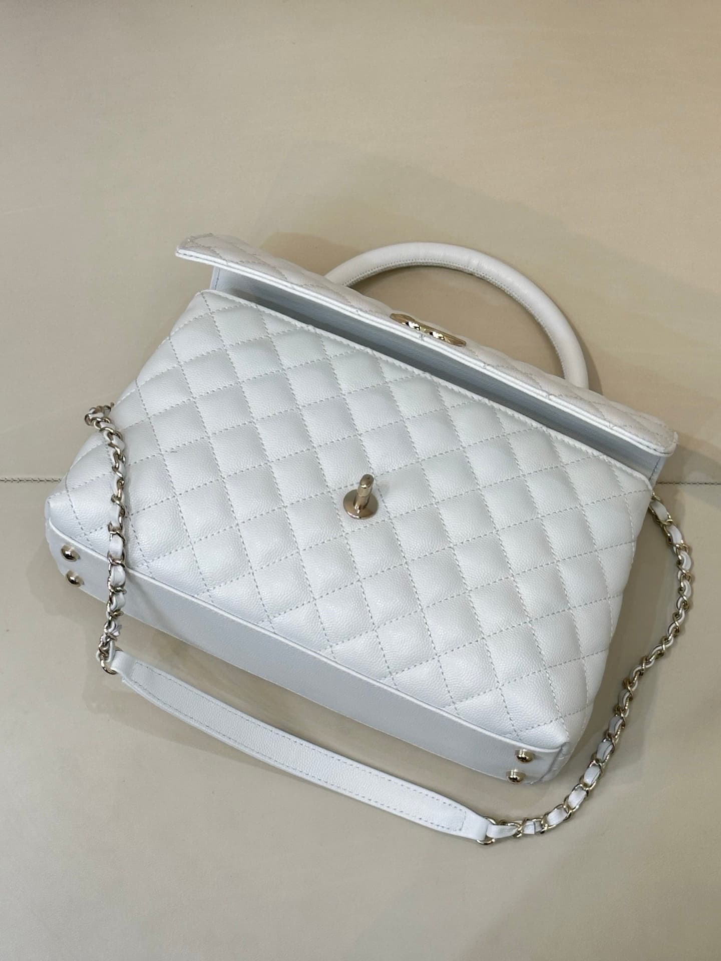Chanel Medium FLAP BAG WITH TOP HANDLE Grained Calfskin Gold Metal A92991 TOP