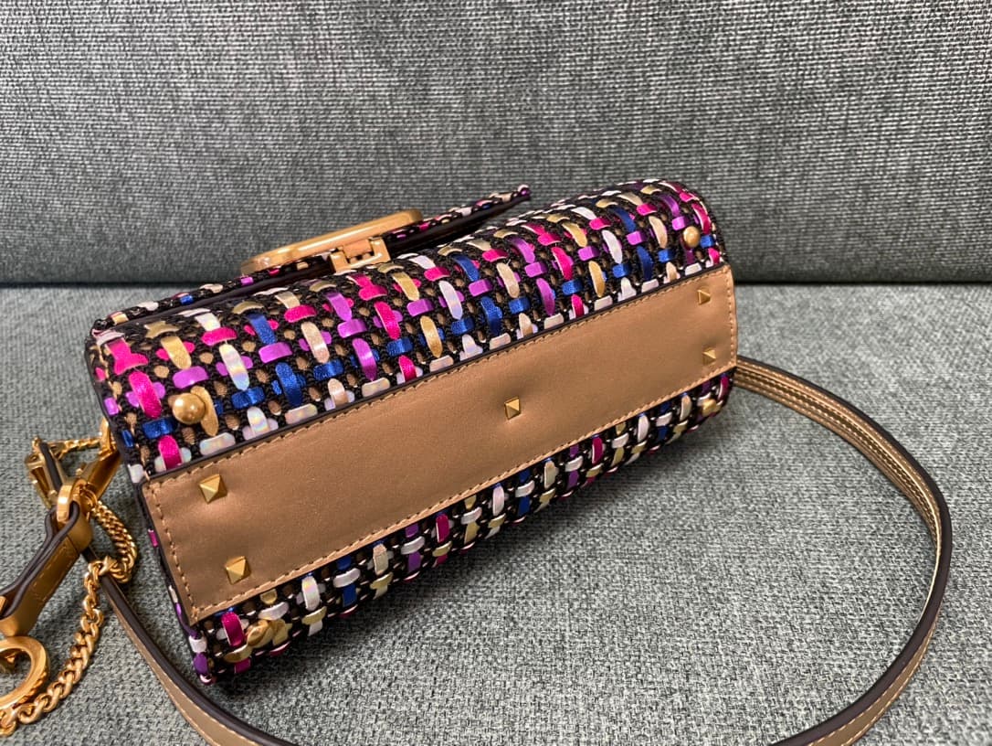 Valentino Garavani VSLING Mini Metallic Woven Top-Handle Bag multicolored High