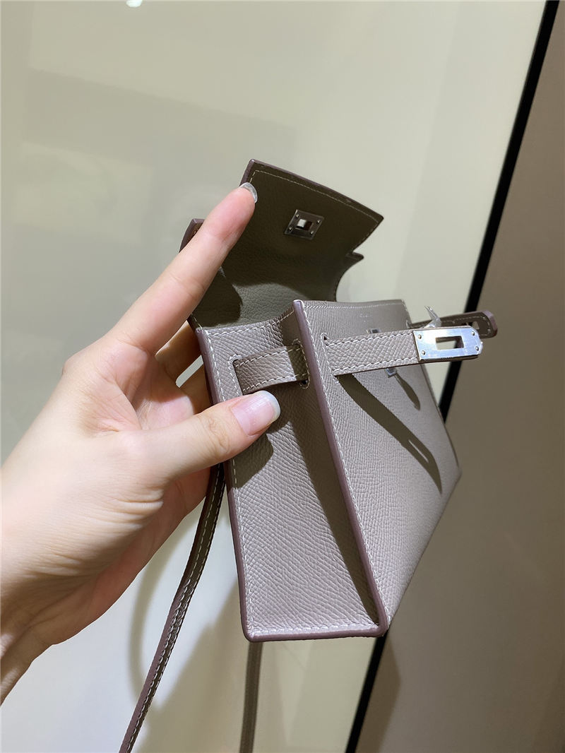 Hermes Kelly Mini II Bag Epsom Leather In Gris Asphalt CTN High