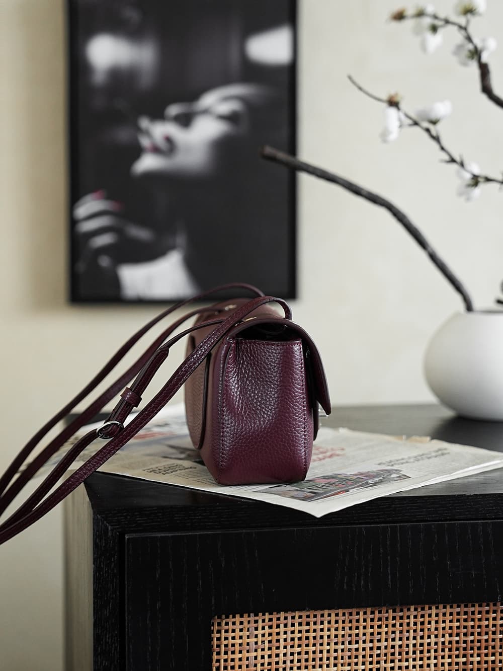 CHANEL Mini flap bag Grained Calfskin&Silver-tone metal Claret AS6573 A