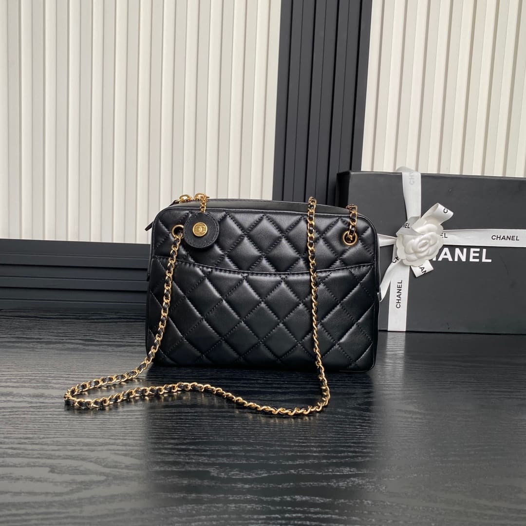 Chanel Maxi Camera Case Lambskin & Gold-Tone Metal Black AS5187 A