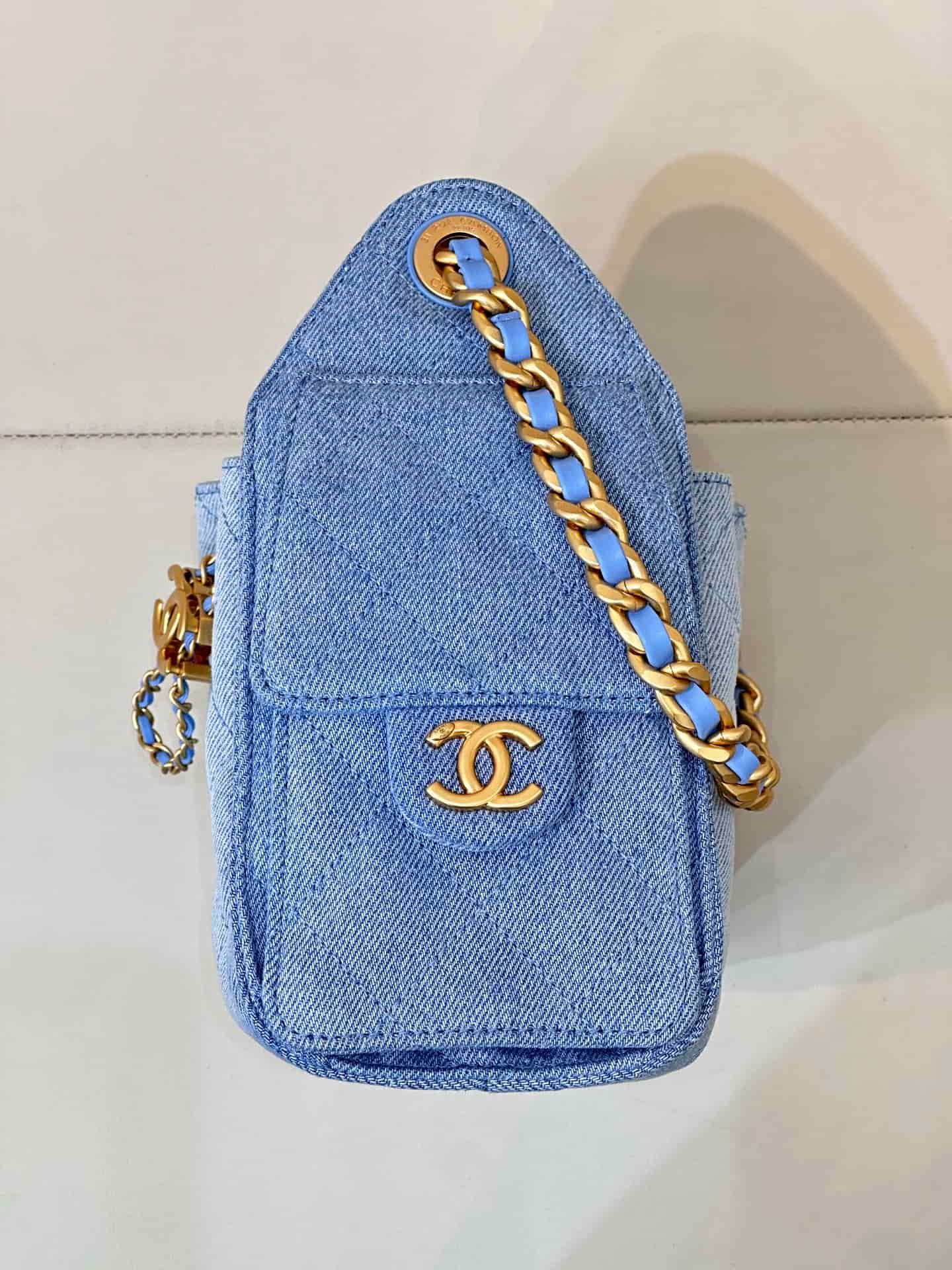 CHANEL 25 Mini Handbag AS5631 Denim &Gold-tone Metal Blue TOP
