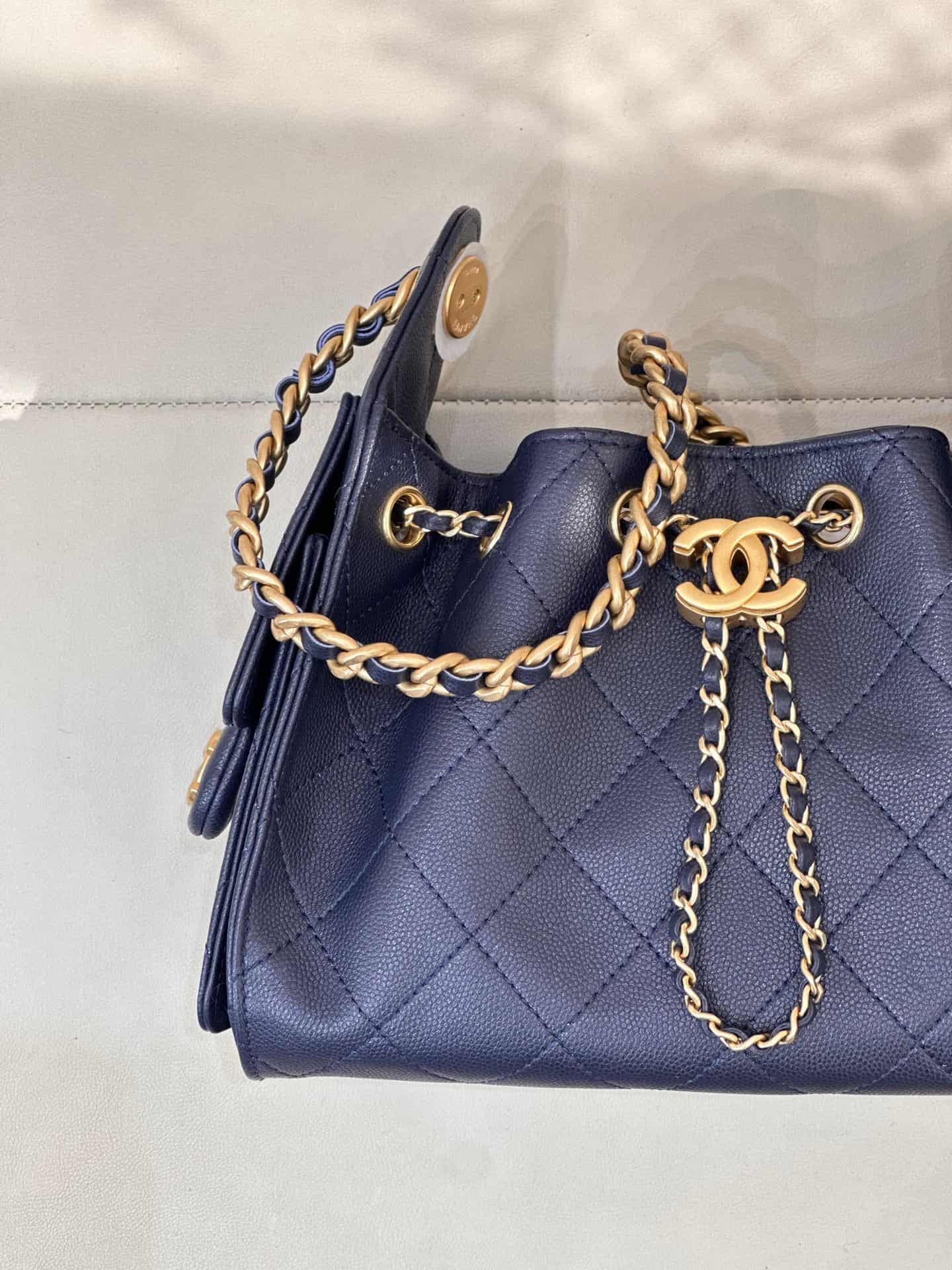 CHANEL 25 Mini Handbag AS5631 Grained Calfskin & Gold-tone Metal Drak Blue TOP