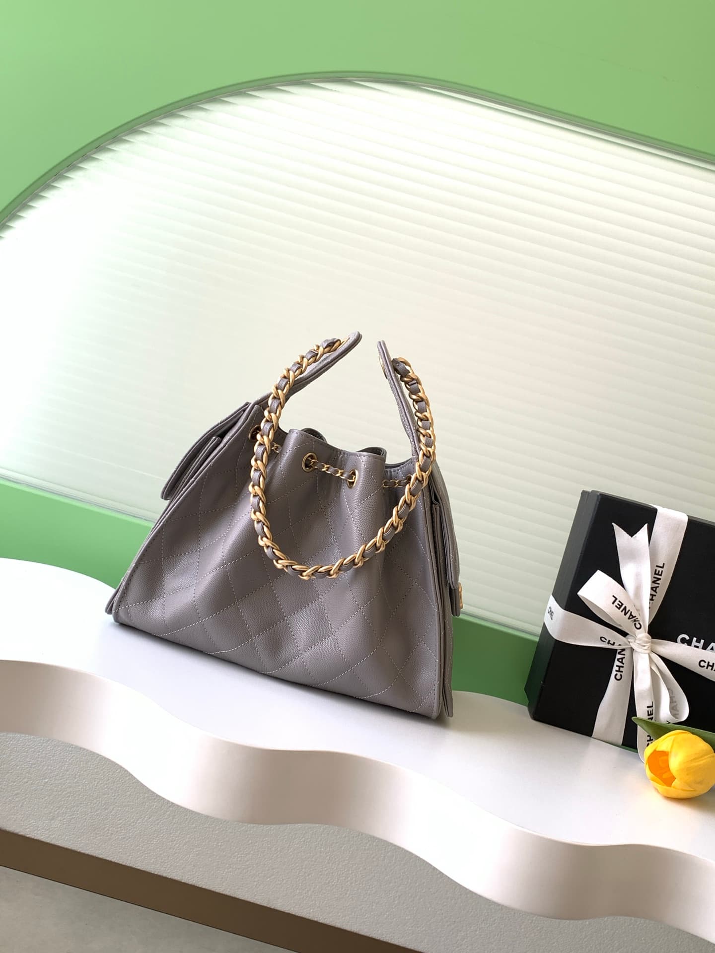 Chanel 25 Small Hobo handbag AS5293 Grained Calfskin &Gold-Tone Metal Grey A