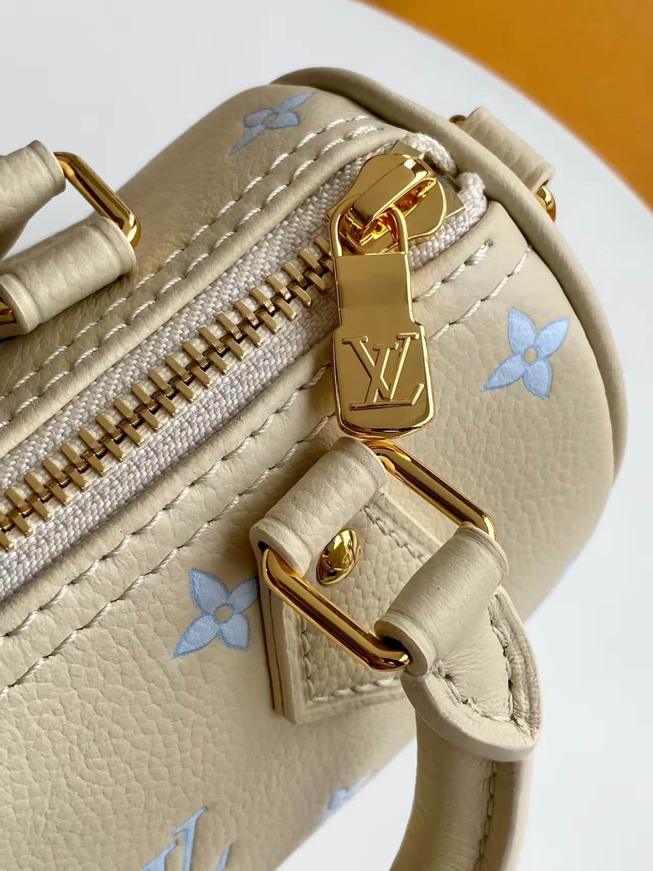 Louis Vuitton Nano Speedy Milky White/Blue Embossed grained cowhide leather M27702 High