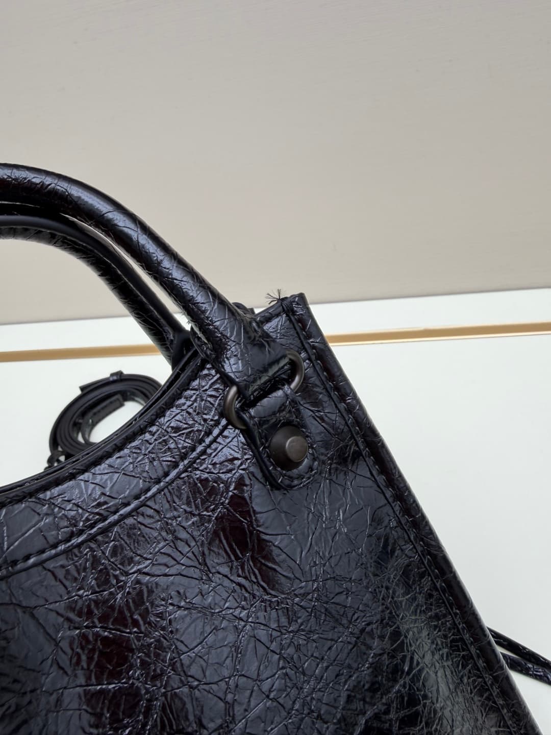 Balenciaga Le City Leather Tote Phone Holder Black High