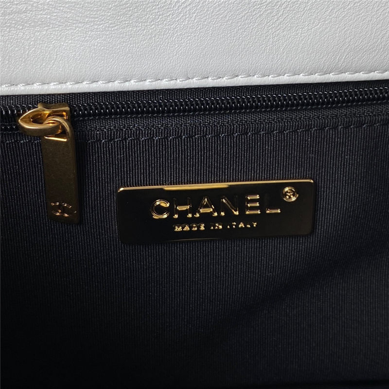 Chanel 19 Flap Bag Lambskin White Silver High