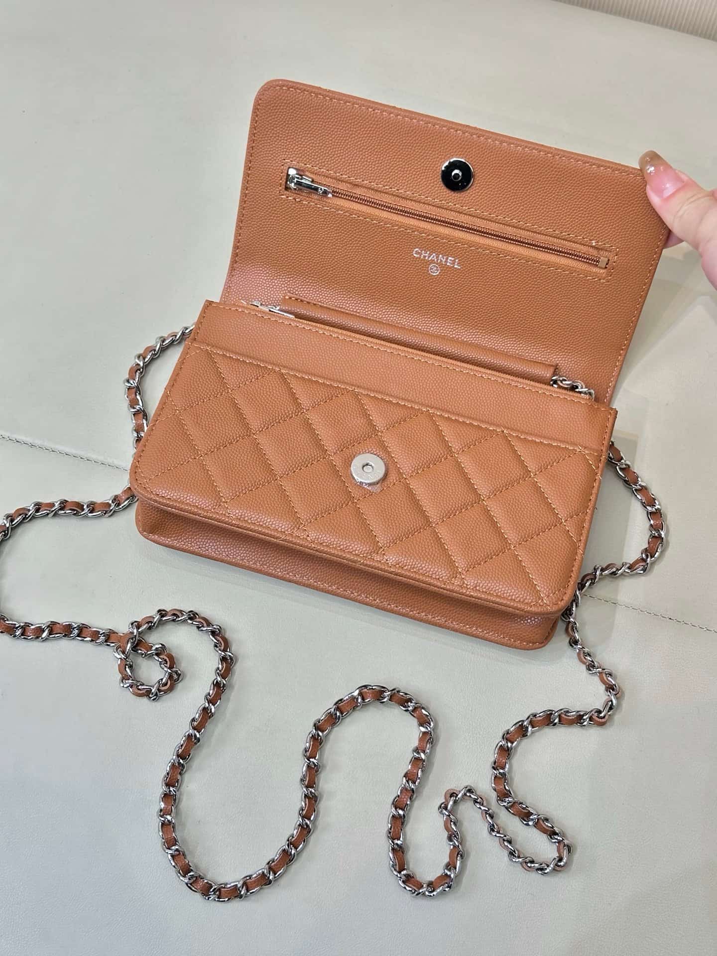 Chanel Wallet on Chain Grained Calfskin& Silver-tone Metal AP0250 Caramel TOP
