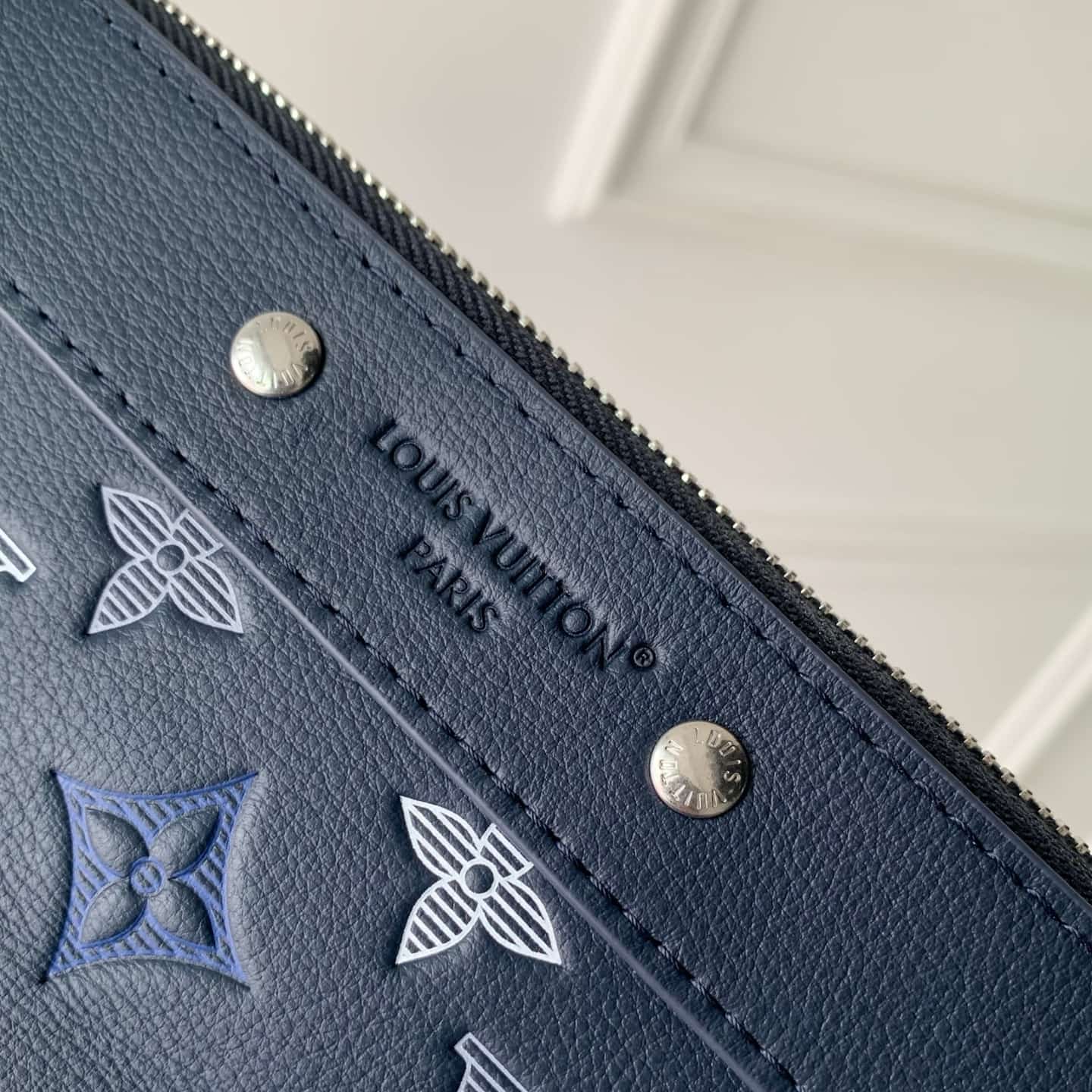 Louis Vuitton Pochette To-Go Navy Blue Monogram Shadow calfskin leather M28913 High