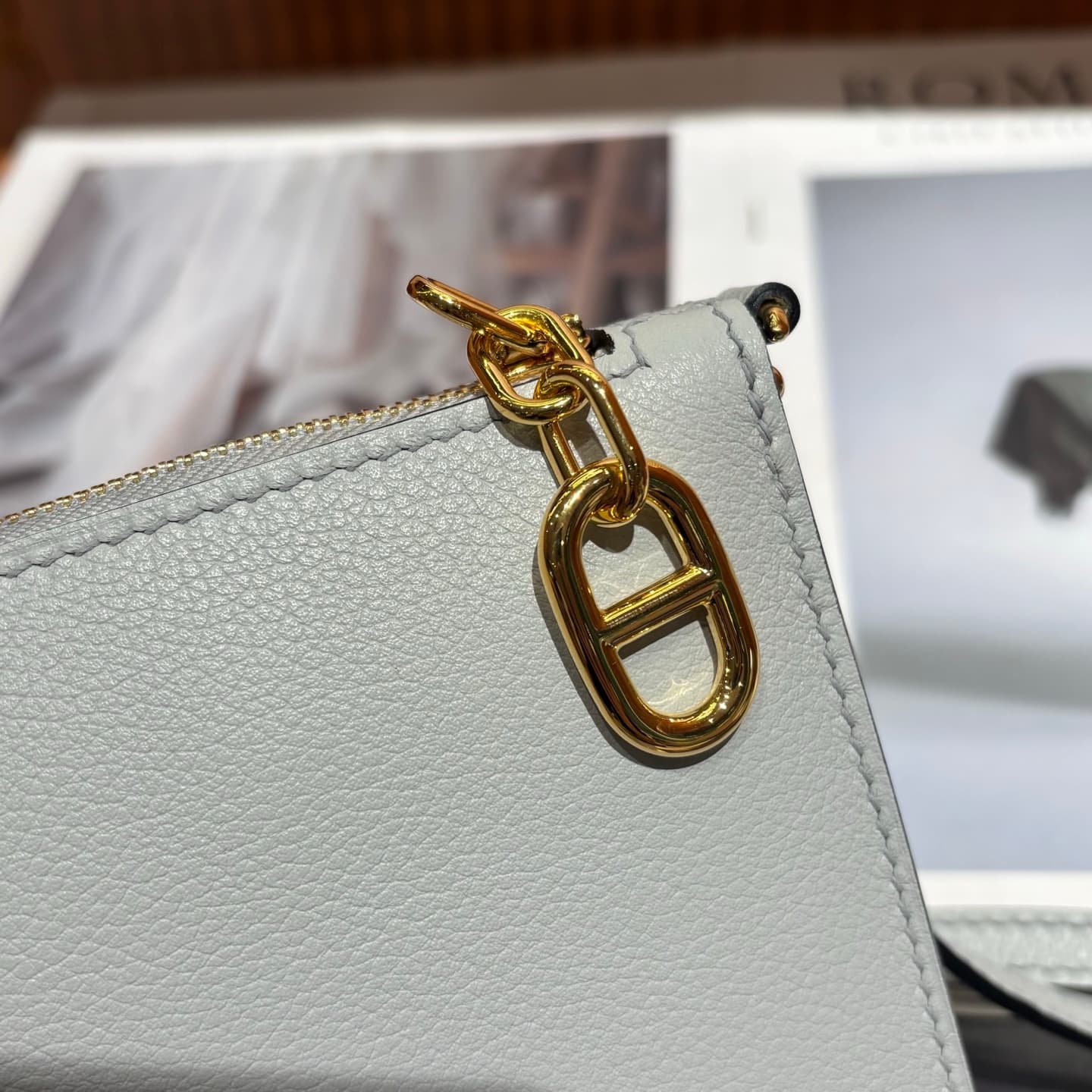 Hermes Zipengo Chaine d'Ancre To Go pouch Evergrain calfskin Bleu Lin WAX High