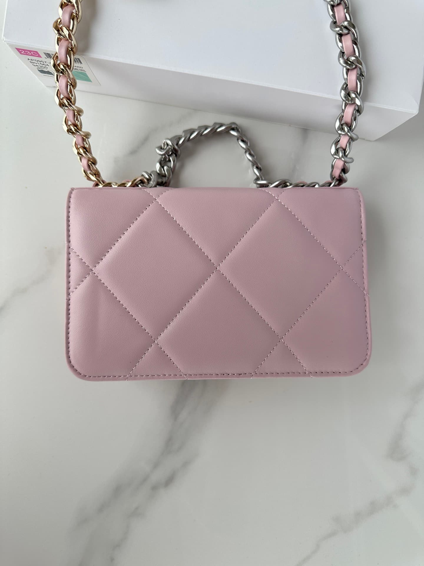 Chanel Wallet on Chain Lambskin Leather & Silver-Tone Metal Pink AP0957 A