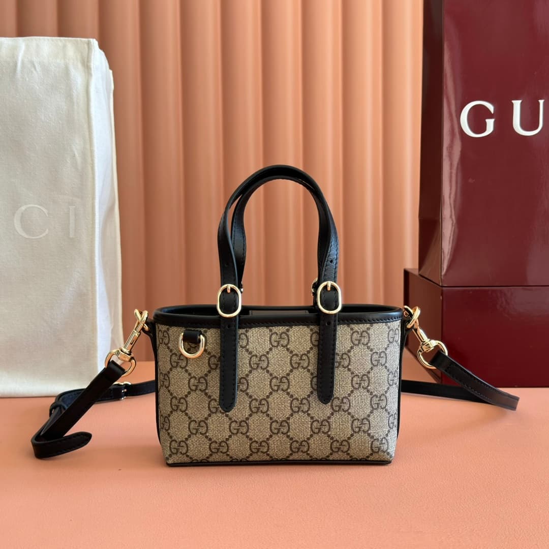 Gucci GG Emblem mini bag beige and Black GG fabric 855491 High