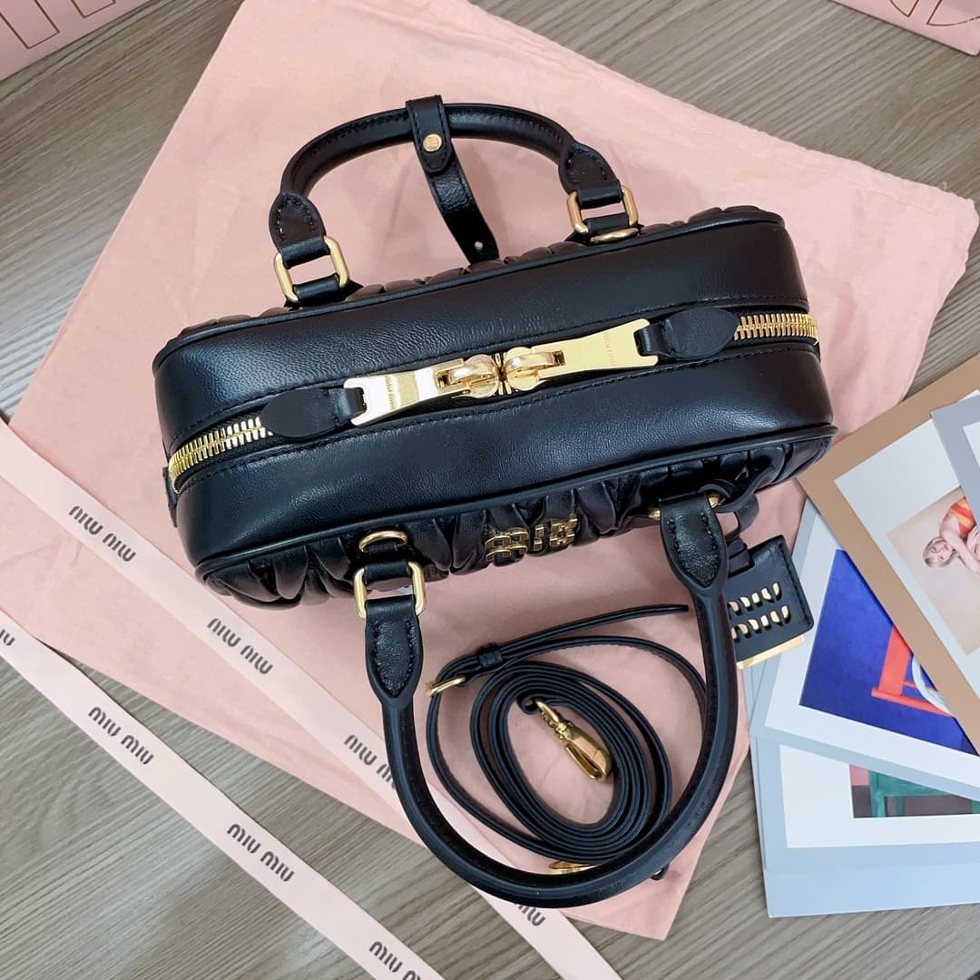 Miu Miu Arcadie matelassé nappa leather bag 5BB142 Black High