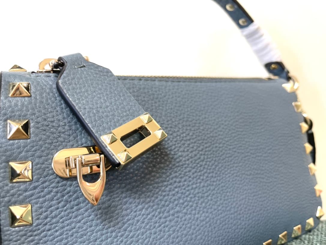 Valentino Garavani Mini Rockstud crossbody bag in Blue Grained Calfskin High