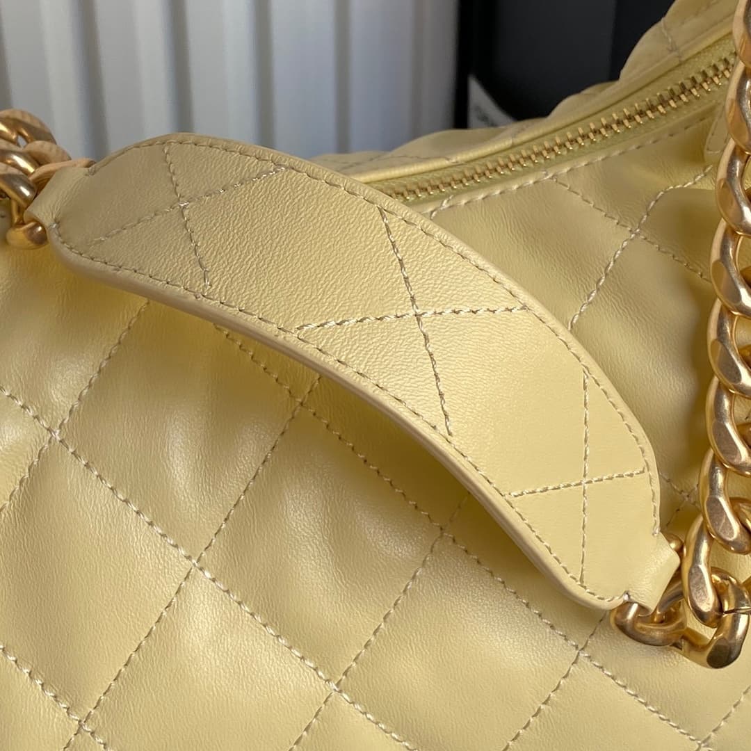 Chanel Trendy Pockets Hobo Bag Lambskin & Gold Metal Yellow AS5302 A