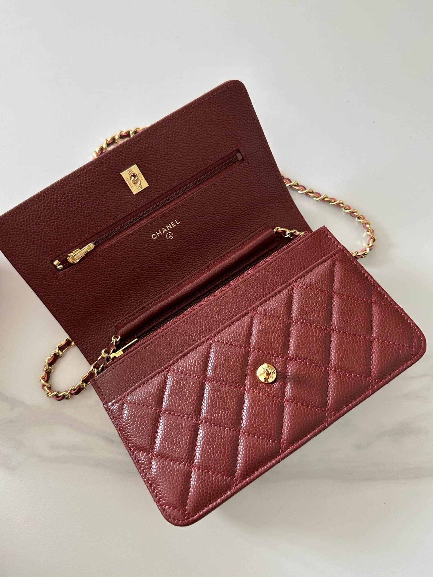 Chanel Classic Wallet on Chain Grained Shiny Calfskin & Gold-Tone Metal AP4241 Dark Brown High