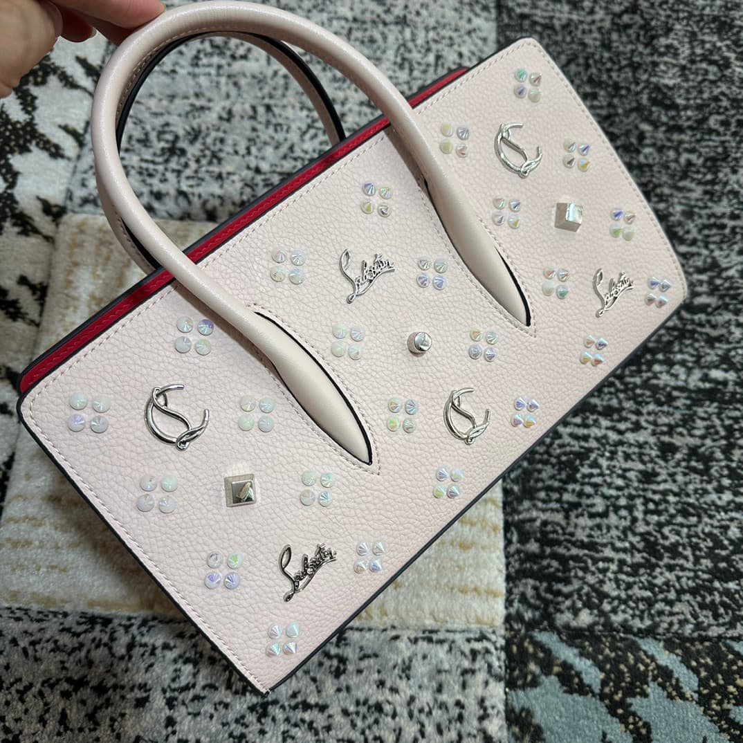 Christian Louboutin Paloma leather tote bag in white with spikes &studs High
