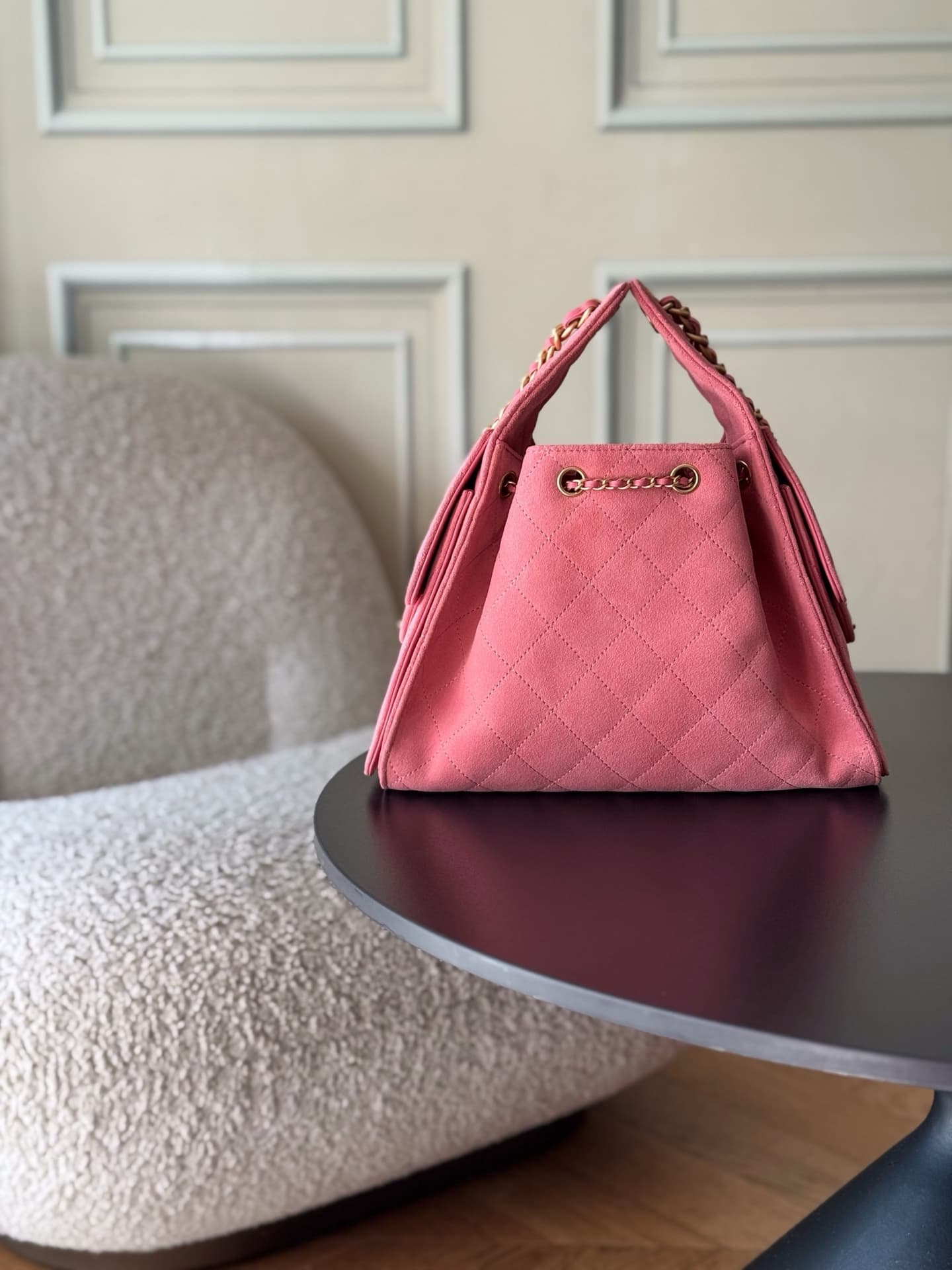 Chanel 25 Small Hobo handbag AS5293 Suede& Gold-Tone Metal Pink A