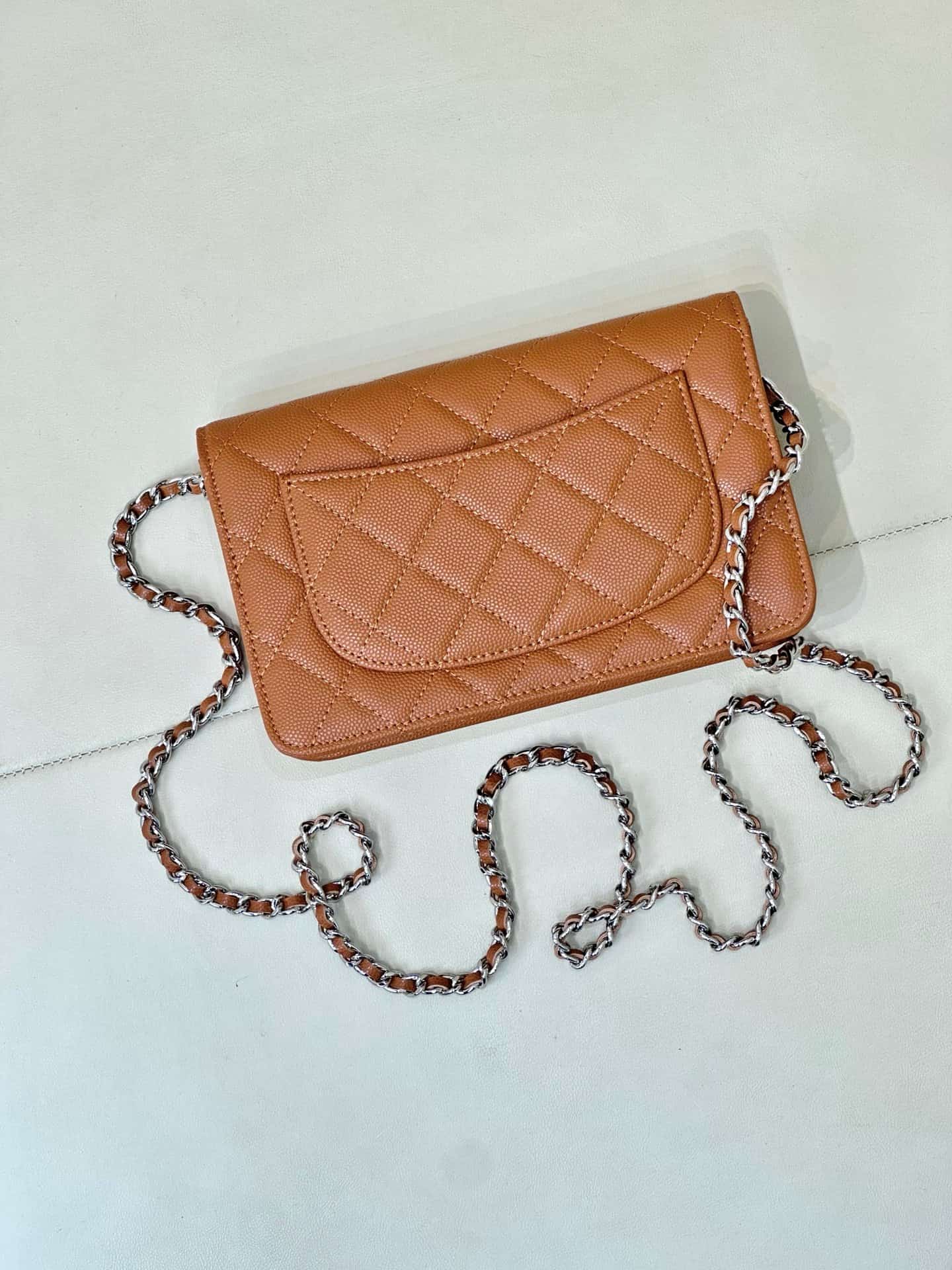 Chanel Wallet on Chain Grained Calfskin& Silver-tone Metal AP0250 Caramel TOP