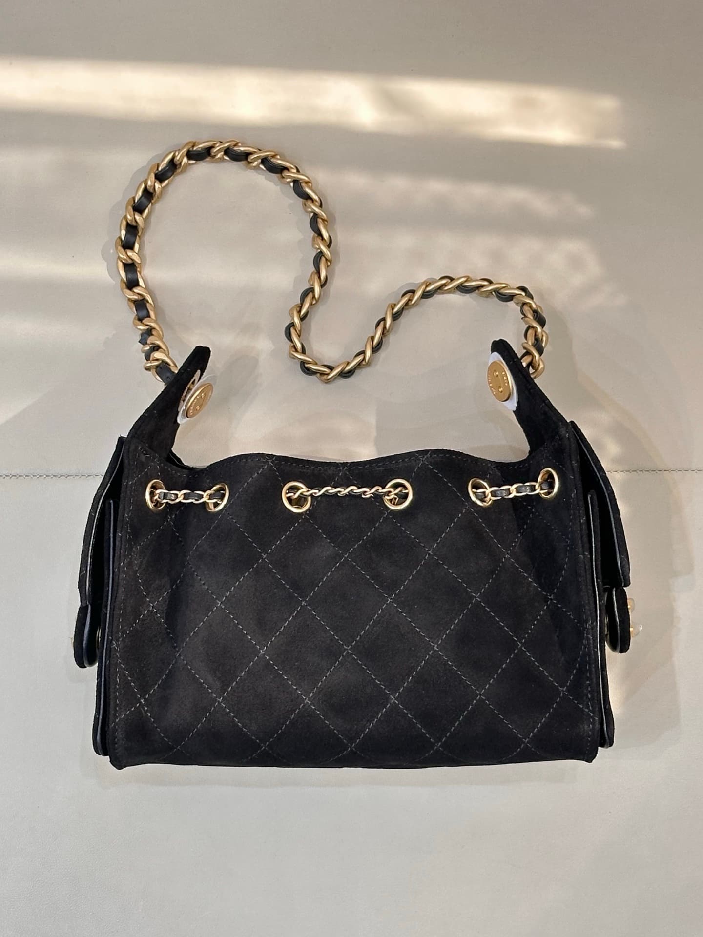CHANEL 25 Mini Handbag AS5631 Suede &Gold-tone Metal Black TOP