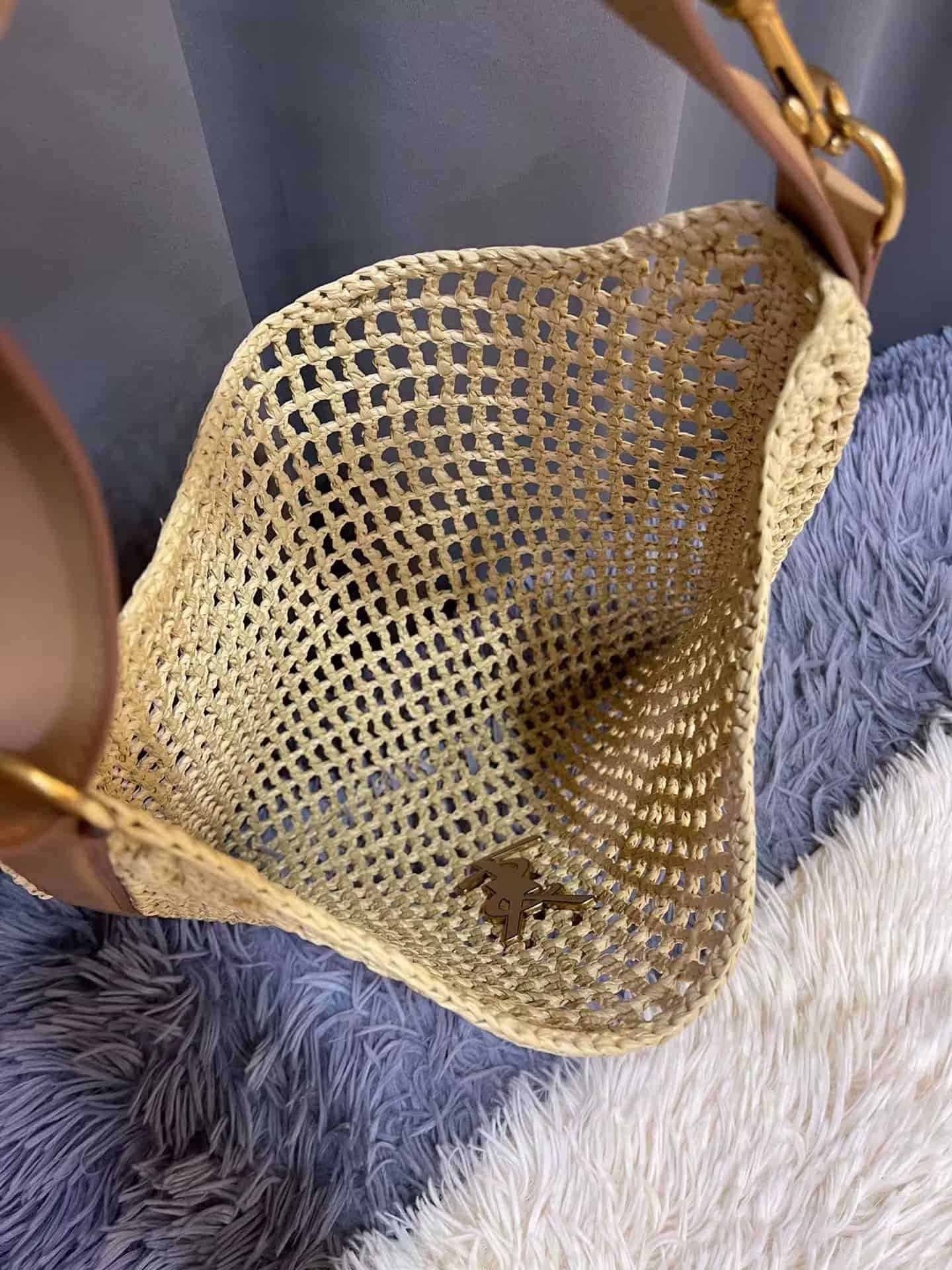 YSL OXALIS IN RAFFIA HANDCRAFTED CROCHET NET SHOULDER BAG High