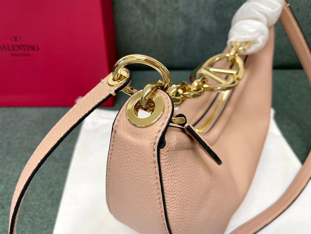 Valentino Garavani VLogo Moon small hobo bag in Light Pink grained calfskin High