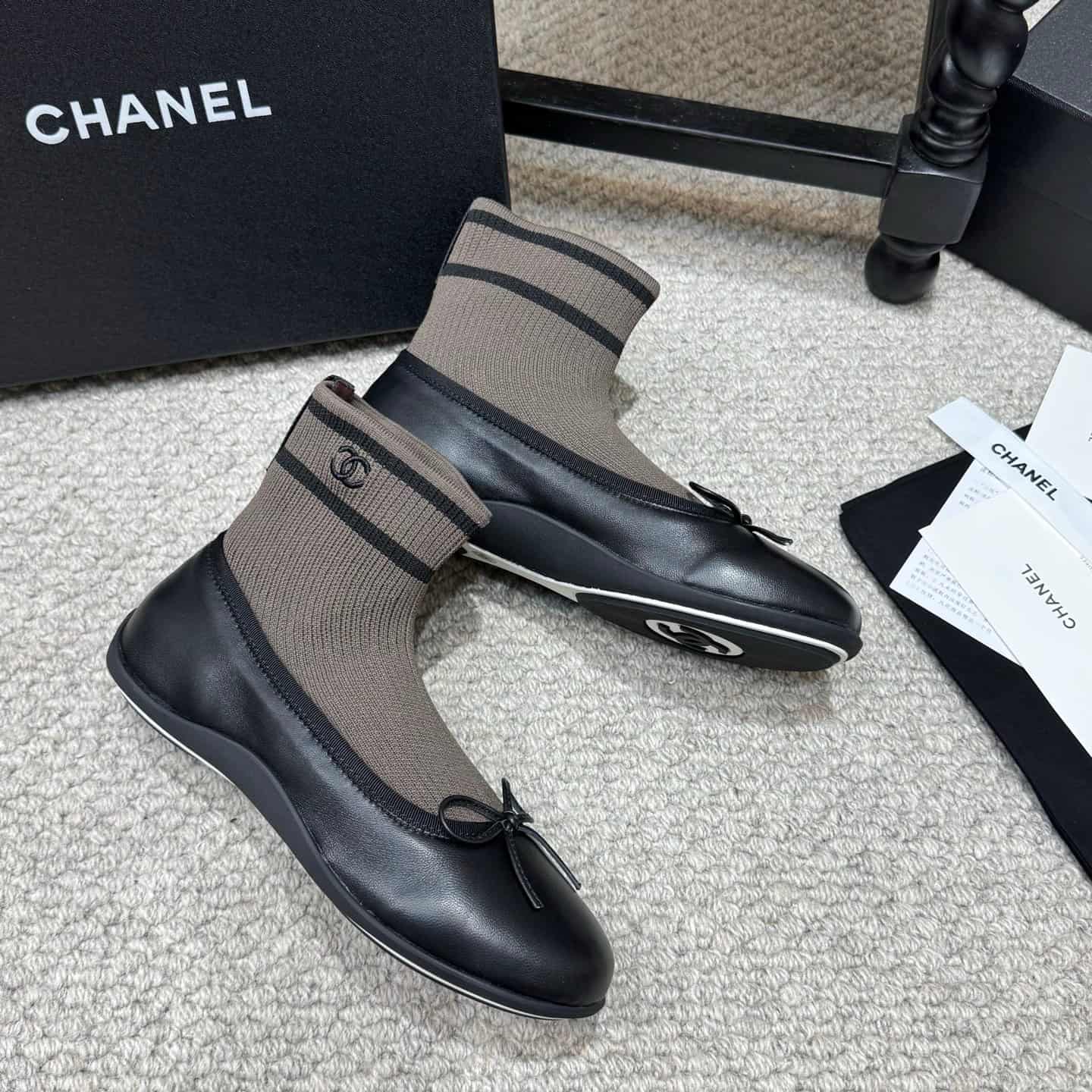 Chanel Knit Trainers Ballerina Flat Shoes Women