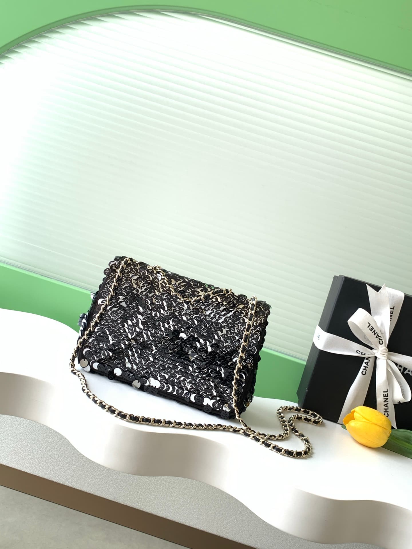 Chanel Flap Bag Sequins & Gold-Tone Metal AS4561  A