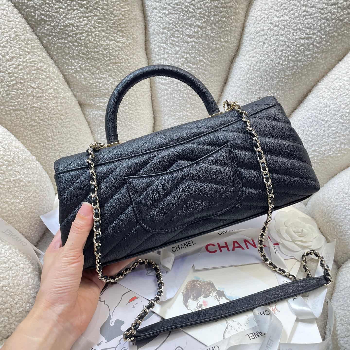 Chanel Maxi Flap Bag with Top Handle Calfskin& Gold-Tone Metal AS6091 Black A