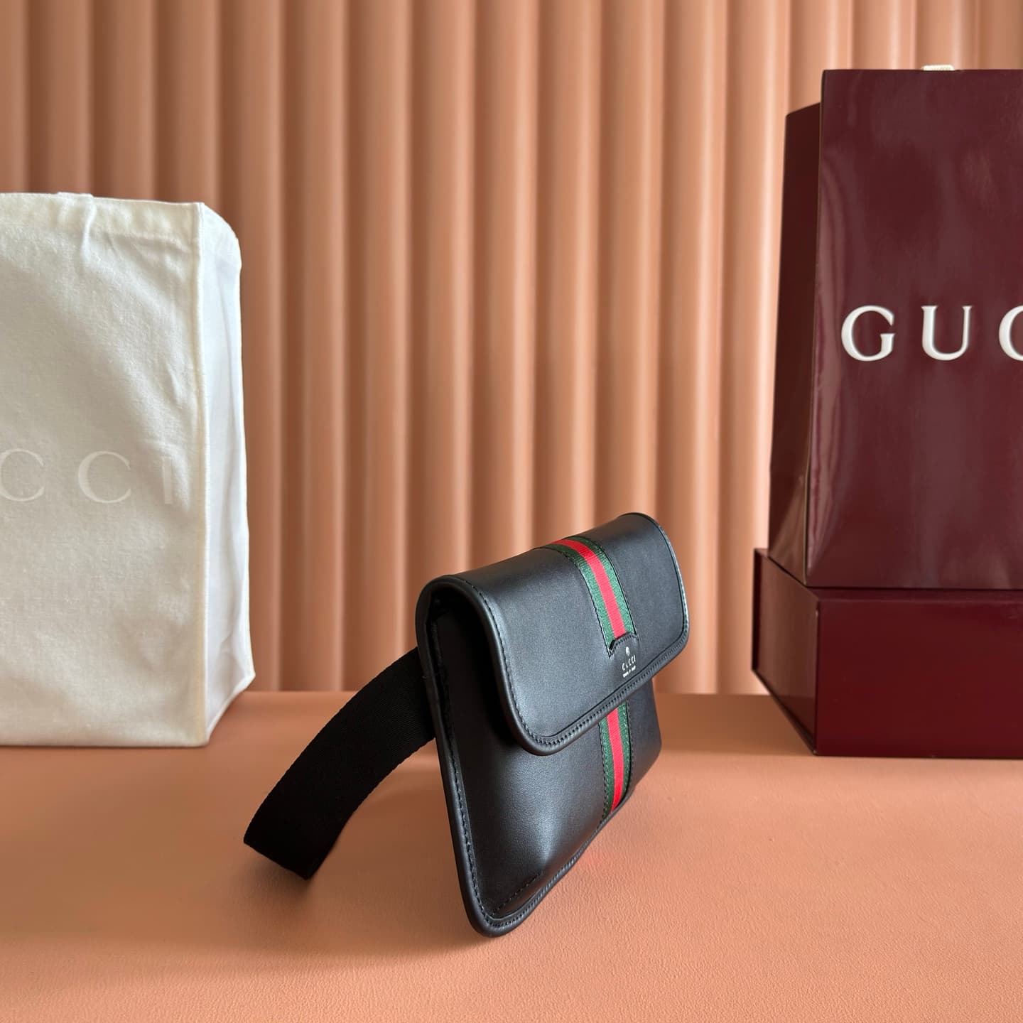 Gucci Web Trademark small belt bag Black soft leather 867032 High