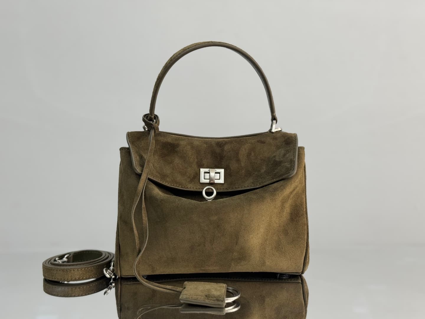 Balenciaga Rodeo Mini Bag in Khaki Waxed Suede Calfskin With Silver-Tone Metal TOP