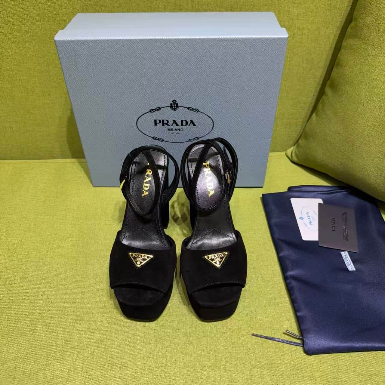 Prada Triangle Logo Ankle Strap Plaform Sandal
