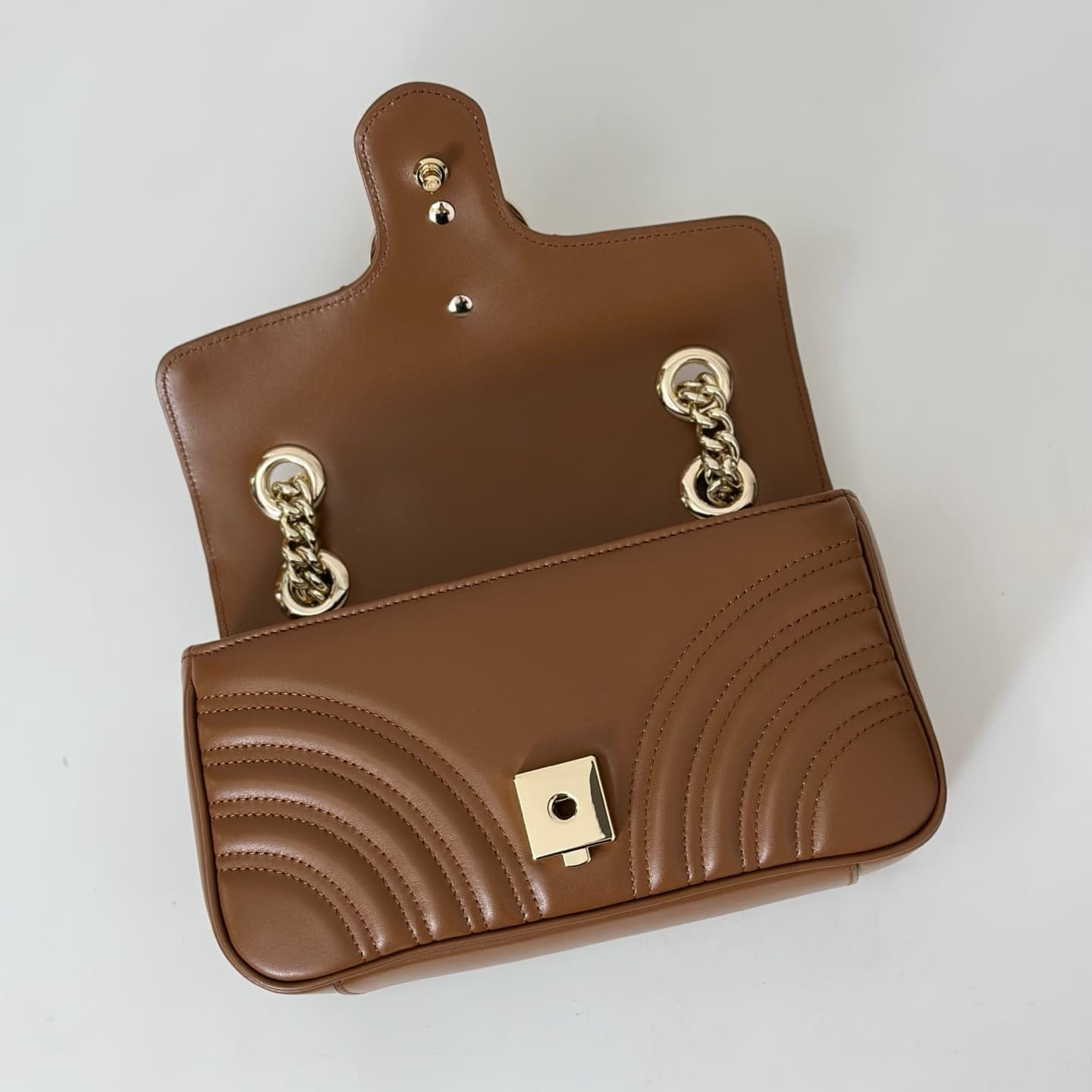 GG Marmont mini matelassé shoulder bag brown leather 446744 high