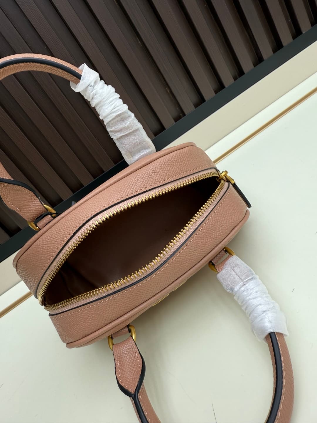 Valentino VLogo Signature Mini Bowling Bag in Grainy Calfskin Nude High