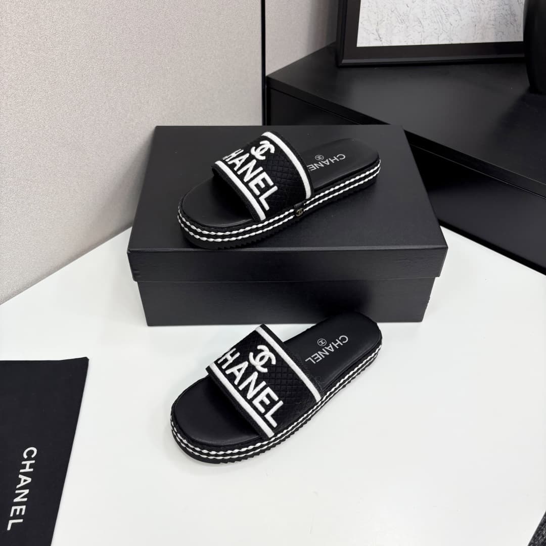 Chanel Lambskin Embroidered CC Mule Sandal Shoes Women