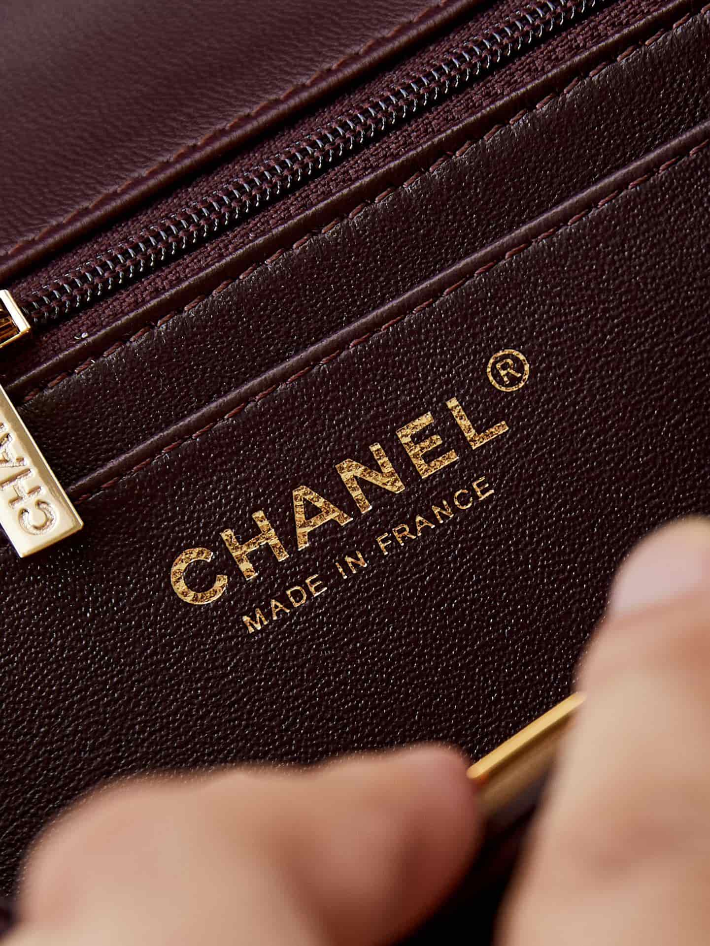 Chanel Mini Flap Bag with Top Handle Lambskin& Gold-Tone Metal Dark Burgundy AS4924 A
