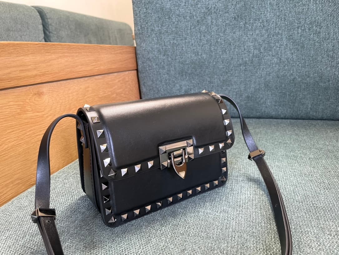 Valentino Garavani Rockstud23 Mini Shoulder Bag smooth black calfskin leather high