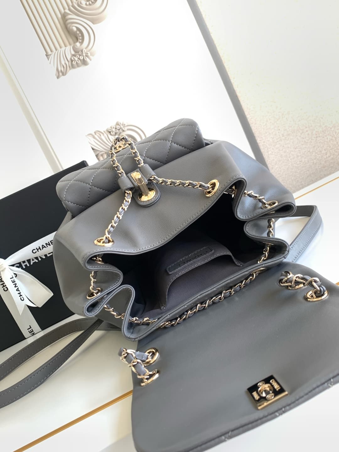 Chanel Medium Quilted Duma Backpack Lambskin AS3618 Grey A