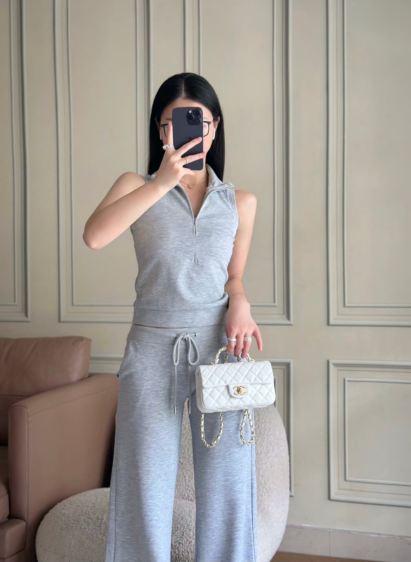 Chanel Mini Flap Bag with Top Handle Grained Shiny Calfskin & Gold-Tone Metal White AS5701 TOP